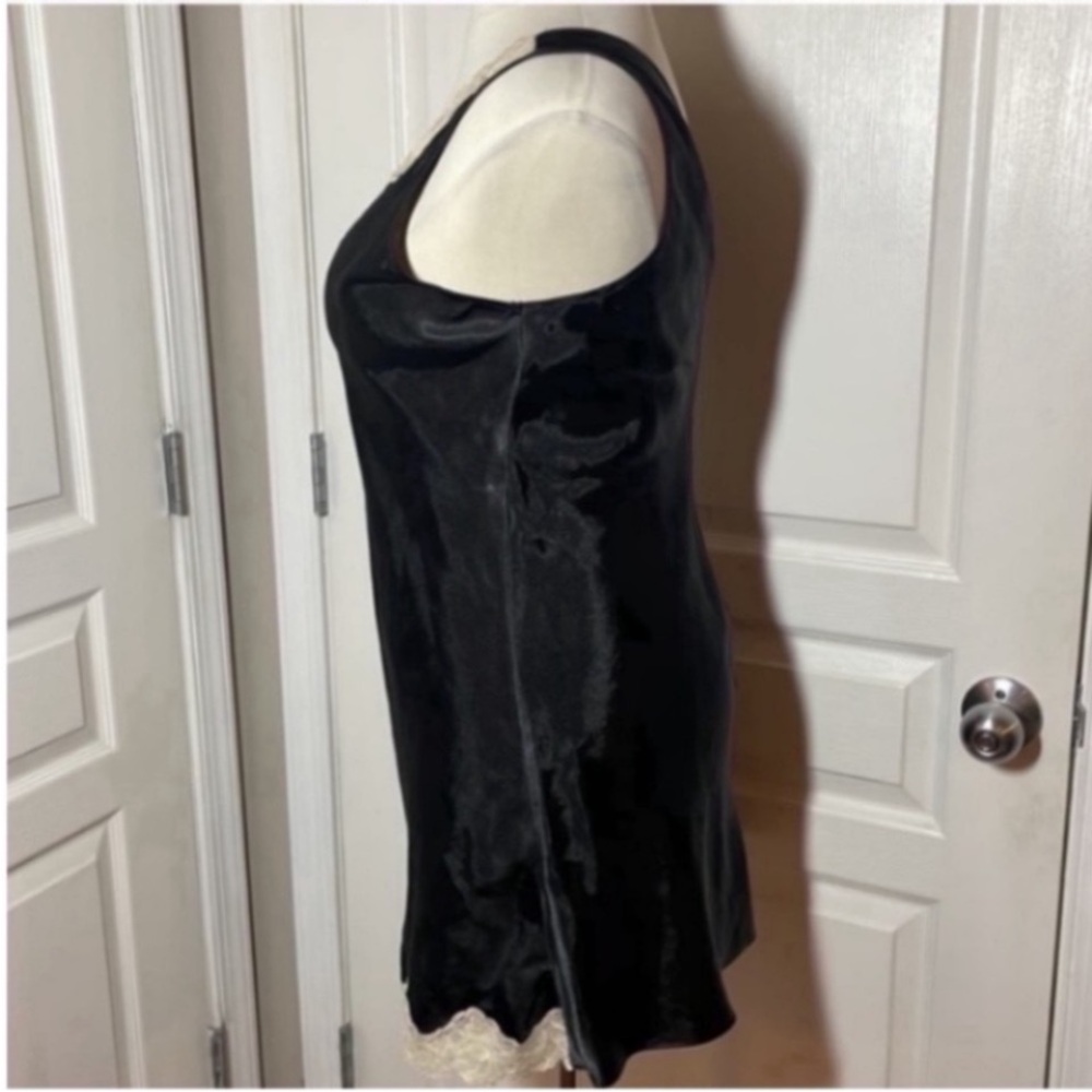 Vintage Inner Most Slip Dress Mini Black Cream Satin Lace V-Neck Dance Party  L - Picture 8 of 17